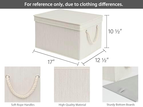 StorageWorks Storage Bins with Lids, Fabric Boxes for Closet, Slub White - Image 2