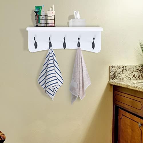 TEG01B Coat Rack Wall Mount with Shelf and 5 Hooks - 17-Inch Heavy Duty Pine Wood Entryway Rack - For Mudroom, Kitchen, Bathroom - Image 4