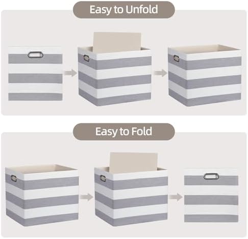 13 x 15 x 13 Inch Stripe Linen Storage Cube for Home Organizing, Pack of 4 - Image 4