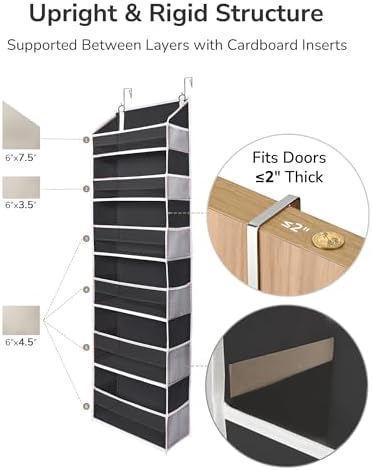 ULG 2Pack-Over The Door Organizer with 6 Large Pockets 12 Side Pockets Door Hanging Organizer Black Door Hanging - Image 7