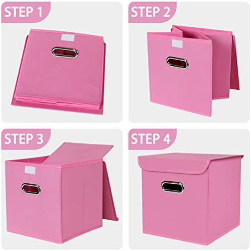 Closet Organizers Fabric Storage Bins With Lids Collapsible Cube Storage Organizer Basket With Handles,Storage Boxes for Clothes Storage,Office,Laundry,Shelves,6 Pack,（Pink） - Image 6
