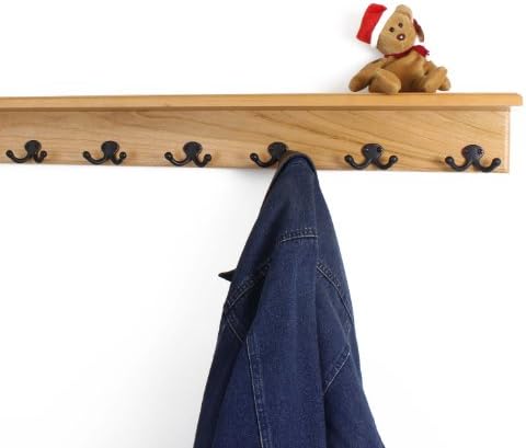 PegandRail Solid Cherry Shelf Coat Rack with Aged Bronze Double Style Hooks - Made in The USA (Natural, 31" with 6 Hooks) - Image 2