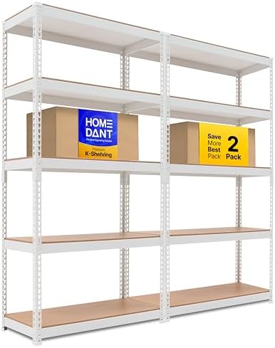HOMEDANT 35.9" W 5 Tier Heavy Duty Garage Shelving Adjustable Metal Rack Storage Shelves Standing Shelf Unit Organizers Pantry Closet White 2Pack by TheBestOrganizingSolution