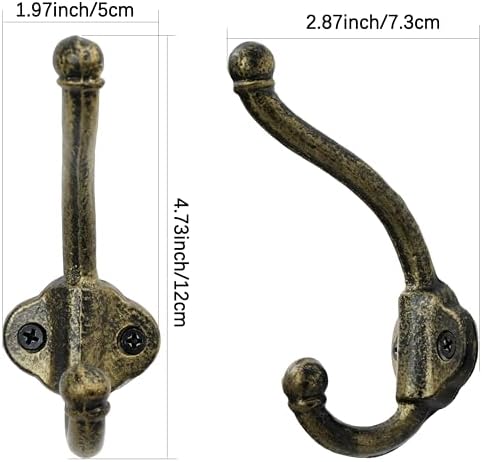 WEBI Rustic Coat Hooks Wall Mount,10 Cast Iron Wall Hooks for Hanging Heavy Duty Antique Backpack Hooks Vintage Decorative Wall Hooks for Farmhouse,Closet,Mudroom,Robe,Coats,Clothes,Gold/Black - Image 7