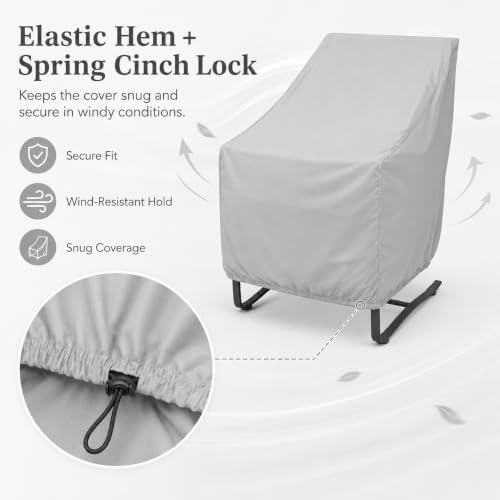 Treasure Garden Outdoor Dining Chair Cover, Heavy Duty 300D Polyester Patio Chair Cover, Water Resistant, UPF50+ UV Protection, Elastic Hem with Spring Cinch Lock, Storage Bag, 28"W x 33"D x 35"H - Image 5