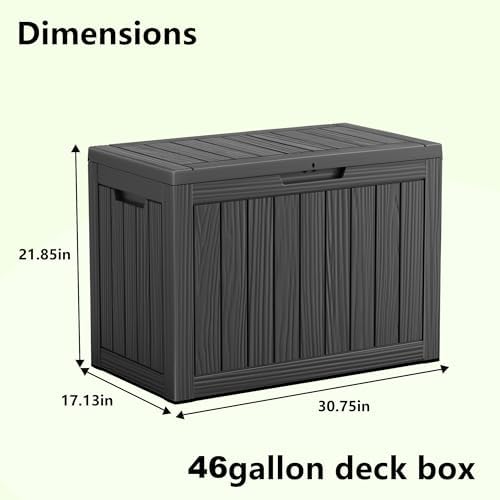 Vixzen 46 Gallon Outdoor Deck Box, Lockable Outdoor Storage Box for Patio Furniture, Garden Tool and Pool Supplies, Weatherproof and UV Resistant (Black, 46 Gallon) - Image 3