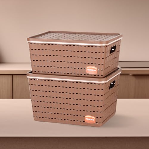 Nayasa Lacy Plastic Round 3 Piece Basket Set, Beige, Peach and Chocolate - Image 5