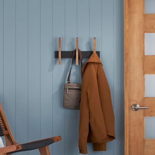 16-Inch Mid Century Coat Rack with 3 Wooden Hooks, Farmhouse Style Hookrail for Bedroom, Living Room, Hallway, and More, Solid Wood, 9.5" H x 16" W x 2.25" D, Black and Walnut - Image 2