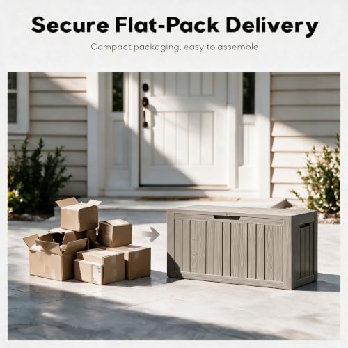 92 Gal Deck Box,Waterproof Resin Outdoor Storage Gas Lift,Lockable Grey - Image 5