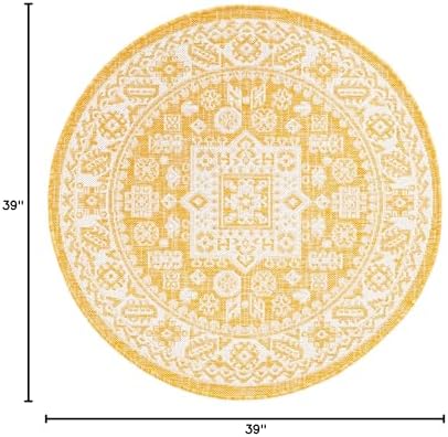 Rugs.com - Outdoor Aztec Rug – 3 Ft Round Yellow Indoor/Outdoor Rug – Weather-Resistant Flatweave Decor for Patios, Decks, and Porches - Image 2