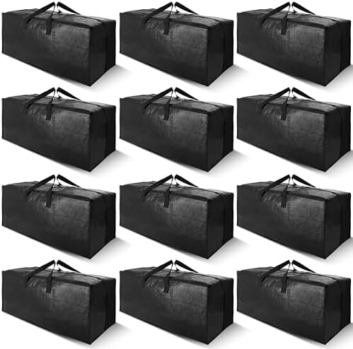 Cosy Family 12 Pack Heavy Duty Moving Bags with Backpack Straps - Strong Handles & Zippers, Storage Totes For Space Saving, Fold Flat, Alternative to Moving Box (X-Large-Set of 12, Black) by Cosy+Family