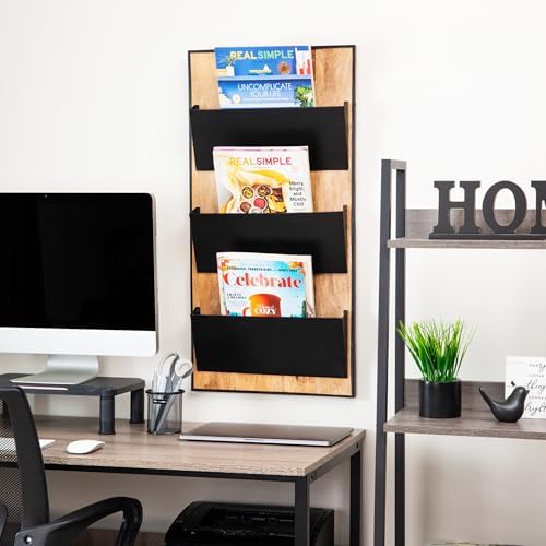 Mind Reader 3-Tier Wall-Mounted File Organizer, Wood and Metal Vertical Rack for Mail, Magazines, and Documents, Black - Image 6