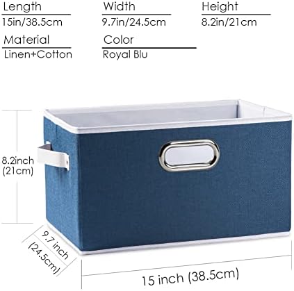 PRANDOM Large Collapsible Storage Baskets for Closet [5-pack] Decorative Fabric Storage Bins Cubes with Leather/Metal Handles for Shelves Bedroom Living Room Royal Blue (14.9x9.8x8.3 Inch) - Image 5