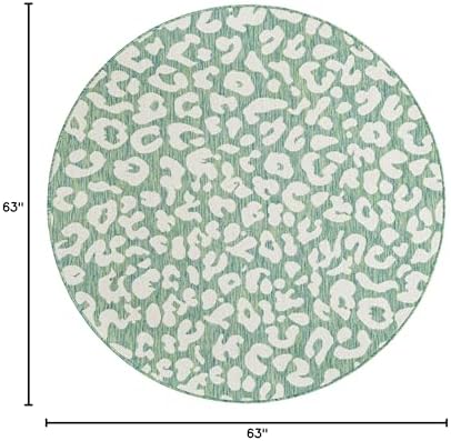 Unique Loom Outdoor Safari Collection Area Rug - Leopard (5' 3" Round Green Blue/Ivory) - Image 2