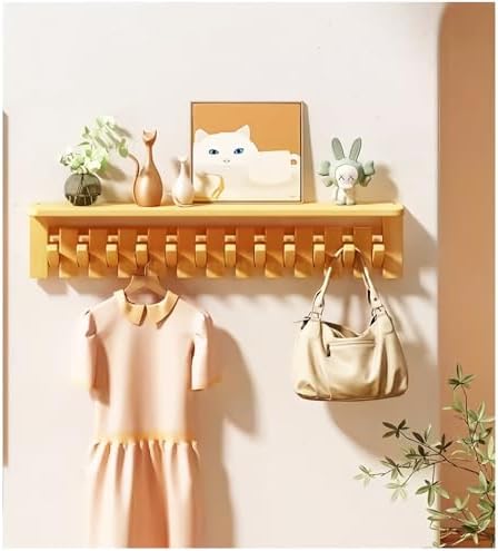 Paint Wood Wall Mounted Coat RackHooks Piano Key Hangers Natural Solid Wood Hanger Non-Woven Fabric Clothes Hangers for Closet, Kitchen, Bedroom, Bathroom, Entryway（Shelf+Beech 4 Hooks） - Image 5