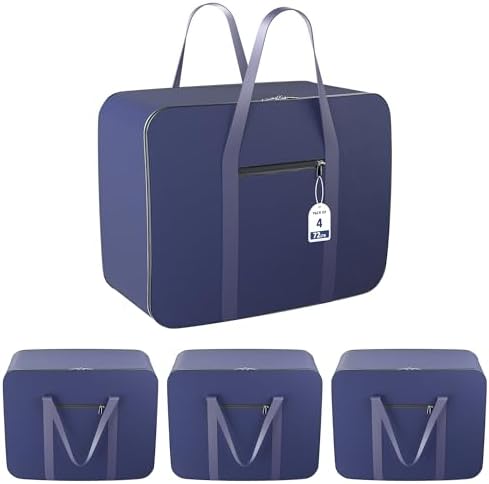 Kuber Industries Pack of 4 Storage Bag | Clothes Storage Bag | Rexine Underbed Storage Bag | Wardrobe Organizer for Blanket-Comforters | Foldable Attachi Bag with Handle | Large | Navy Blue by Kuber+Industries