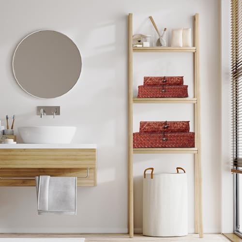 Didaey Set of 4 Seagrass Basket with Lid Wicker Storage Basket Decorative Storage Boxes with Lids Flat Storage Bins Woven Organizer Baskets for Shelf Closet Bedroom, 4 Sizes (Retro Red) - Image 4