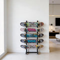 5-Tier Metal Skateboard Rack Floor Stand, Heavy-Duty Skateboard & Snowboard Storage Display for Decks, Longboards, Small Cruisers, Freestanding Board Organizer for Garage, Bedroom & Skate Shop by FJANKUI