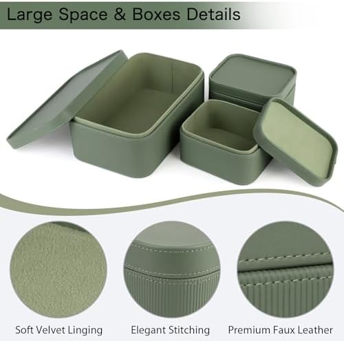 HofferRuffer Faux Leather Decorative Storage Boxes, Dust proof Storage Shelf Baskets with Lids Trays, Storage Bins Memory Box Organizer for Home, Office, Jewelry & More, Set of 3 (Green) - Image 4