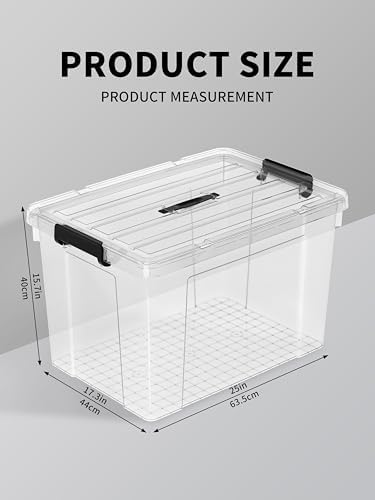 Cetomo 95Qt*4 Lidded Storage Bins, Stackable Plastic Bin with Handle, Storage Container with Secure Latching Buckles, Transparent, 95 Quart, Set of 6 - Image 2