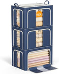 3 Openings Clothes Storage Bins with Metal Frame，100L (navy blue) by LeArex