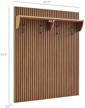 Modway Render Modern Fluted Wood Coat Rack Panel in Walnut with Shelf and Hooks – Wall-Mounted Entryway Organizer for Hallway, Mudroom, or Foyer - Image 3