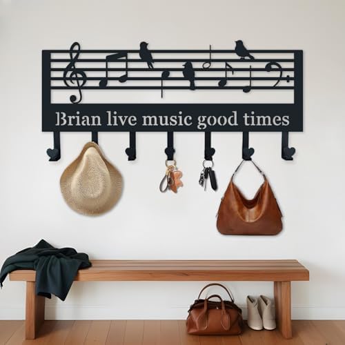 Key Holder for Wall, Custom Musical Notes Coat Keychain, Personalized Music Notes Coat Rack for Wall, Symbols Bird Art, Music Lover Gifts by MCNPELX