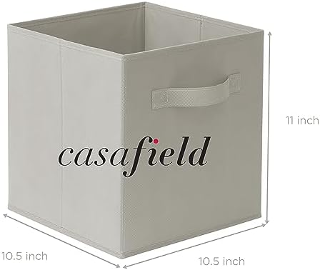 Casafield Set of 12 Collapsible Fabric Cube Storage Bins, Light Gray - 11" Foldable Cloth Baskets for Shelves, Cubby Organizers & More - Image 7