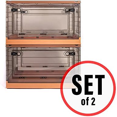 Best Home Fashion 2 packs LARGE Storage Bins Side Opening, Stackable Lid Collapsible, Foldable, Easy Tidy Up with Storage Box, Ideal for Home & Office Organization Storage Cube (Large, Orange) - Image 7