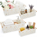 Vesici 4 Pcs Boho Macrame Baskets Shelves 13" 11" White Wood Handles by Vesici