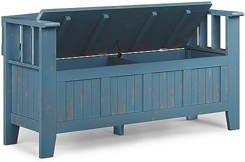 SIMPLIHOME Acadian 48" Wide Solid Wood Storage Bench in Coastal Blue - Image 4