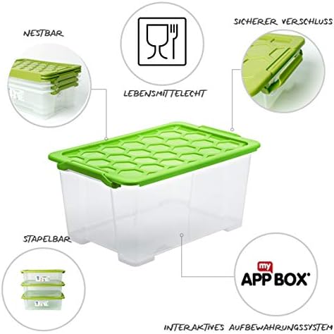 Rotho Evo Safe Keeping Set of 3 Storage boxes with lid 40 l, Plastic (PP) BPA-free, green/transparent, 3 x 44l (59,0 x 39,5 x 28,0 cm) - Image 3