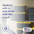 HOMZ Durabilt Plastic Storage Bins with Lids, 15 Gal, Black/Yellow, 2 Pack - Image 2