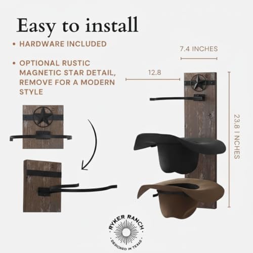 Ryker Ranch Cowboy hat Rack for Wall | Western hat Rack | Rustic Wood and Metal Cowboy hat Hanger - Image 5