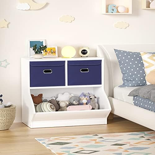 STOREONE Fabric Storage Cube Bins Foldable Organizer Container Collapsible Basket with Lids and Metal Handles, for Home, Bedroom, Closet 8 Pcs (Navy Blue) - Image 5