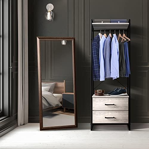 Sorbus Tall Clothing Rack with Drawers, Wood Top (Greige) - Image 5