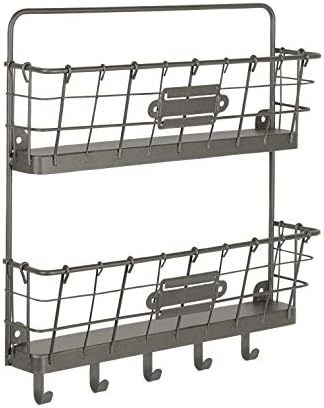 Spectrum Mail and Key Organizer for Wall, Vintage 2-Tier Mail Holder for Wall with 5 Key Hooks, Farmhouse Entryway Key and Mail Holder, Hanging Mail Organizer Rack for Letters Bills, Industrial Gray by Unknown