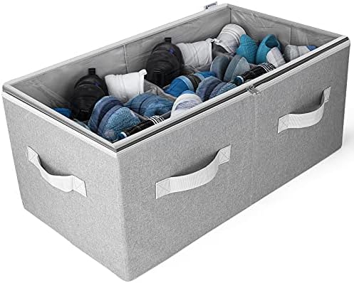 Moteph Shoe Organizer Closet Storage Solution with Clear Cover & Adjustable Dividers for Shoes, Handbags, Blankets, Linen, Clothing (Large - 24 Pairs, Grey) by MOTEPH