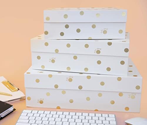 kate spade new york Set of 3 Decorative Storage Boxes, Gold Dot with Script - Image 3