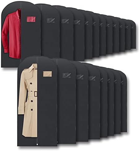 Plixio Garment Bags Suit Bag for Travel and Clothing Storage of Dresses, Dress Shirts, Coats— Includes Zipper and Transparent Window (Black - Mixed Sizes: 20 Pack) by Plixio