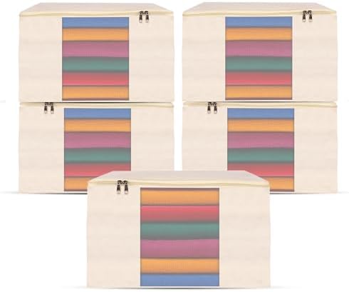 Cotton Canvas Zippered Sweater Bag | Storage Bag for Closets and Under the Bed - Set of 5 (17" L x 14" W x 7" H) Garment Storage Bags for Clothes, Sweaters and More by Unknown