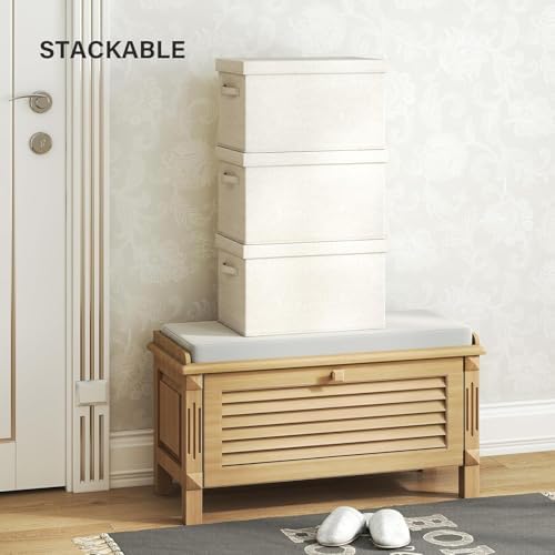 Jumbo Fabric Storage Bins with Lids 19.7*13.8*12.2 in, 2-Pack Storage Baskets for Closet, Large Linen Organizers and Storage Bins for Bedroom, Collapsible Baskets and Bins with Handles, Off White - Image 3