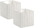 Vagusicc Wicker Storage Basket, Set of 2 Hand-Woven Wicker Baskets for Organizing, Foldable Cube Storage Basket Bins, 13 Inch Large Wicker Storage Baskets for Shelves & Decor, White (13''x13''x13'') by Vagusicc
