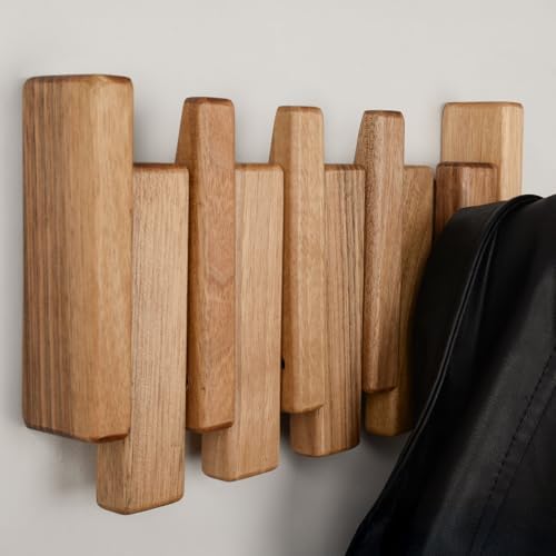 Walnut Piano Key Coat Rack with 4 Flip Hooks - Image 6