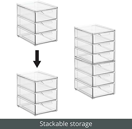 mDesign Plastic Stackable Organizer with 3 Drawers - Pull-Out Drawer Storage Bin for Bathroom Sink/Cabinet Organization - Perfect for Makeup, Small Towels, and More - Lumiere Collection, 4 Pack, Clear - Image 5