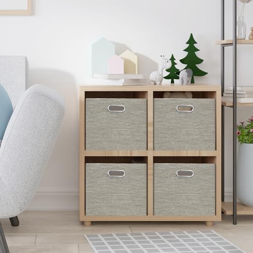 Posprica Closet Storage Bins, 4 Pack Large Closet Shelf Organizers, Linen Fabric Decorative Storage Baskets for Organizing, Foldable Storage Box for Clothes, 16.5x12x10.25 Inch-Coffee - Image 6