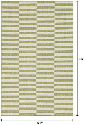 Unique Loom Outdoor Striped Collection Area Rug - Striped (5' 1" x 8' Rectangle, Green/Ivory) - Image 2