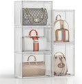 5 Pack Purse Organizer for Closet, Handbag Storage Organizer Stackable Display Case with Magnetic Door, Closet Storage Bins for Handbag, Purse, Backpack, Collectibles, White by MSHOMELYDIRECT