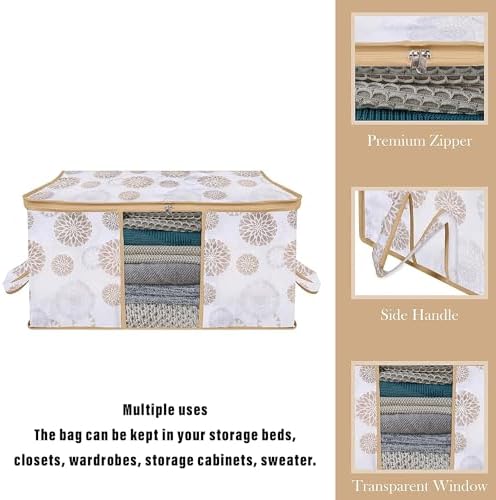 Kuber Industries (Pack of 8) Underbed Storage Bag | Gola Printed | Large Blanket Organizer | Clothing Storage Bag | Clear Window & Handle Storage Bag | Kambal Storage Bag | White - Image 5