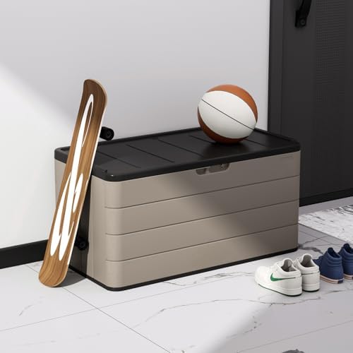 ZZM 110 Gallon Lockable Resin Deck Box, Waterproof Outdoor Storage Box for Patio Cushion Storage Cabinet and Tools Storage, Coffee - Image 3